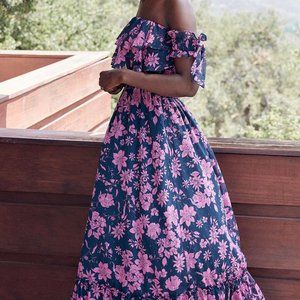 Lulus | Love and Blooms Navy Blue Floral Print Off-the-Shoulder Dress